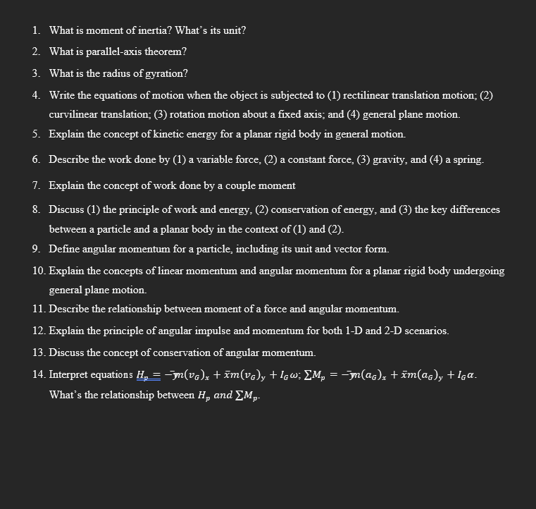 1 . What is moment of inertia? What s its unit? 2