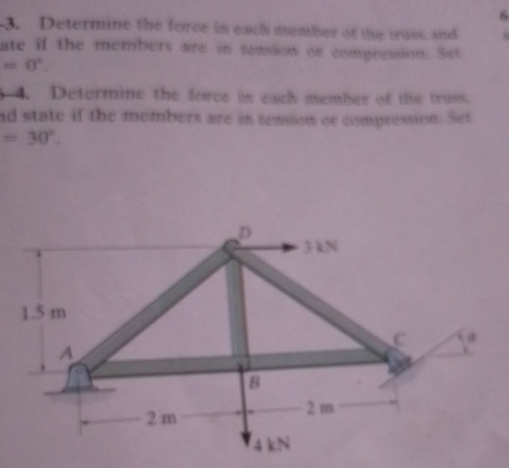 - 3 . Determine the force in eseth member of the