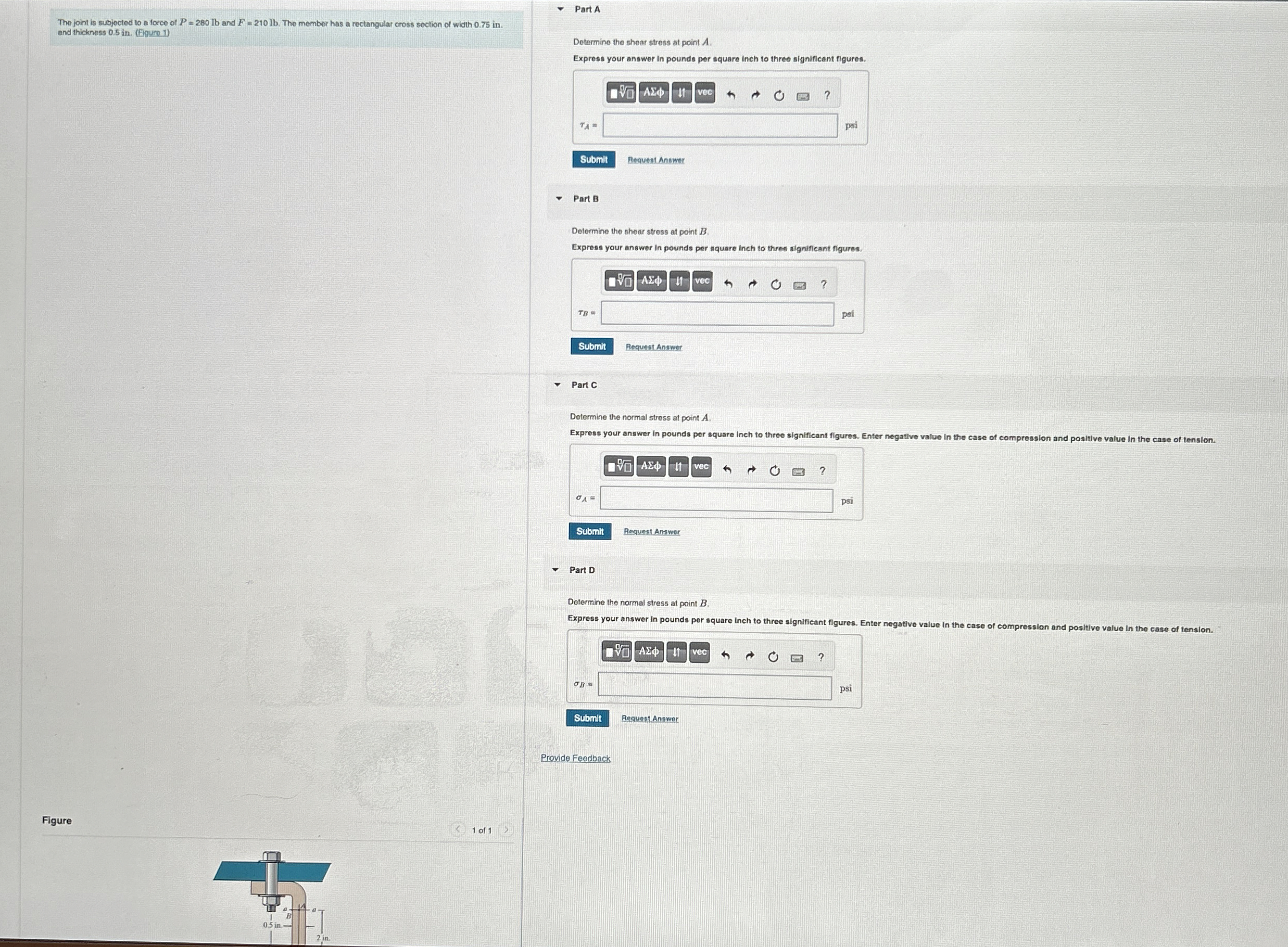 The joint is subjocted to a forco of P = 2 8 0 l