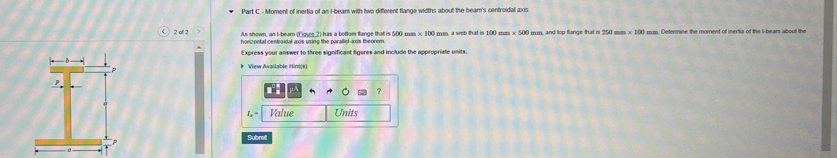 Part C - Moment of inertia of an I - beam with