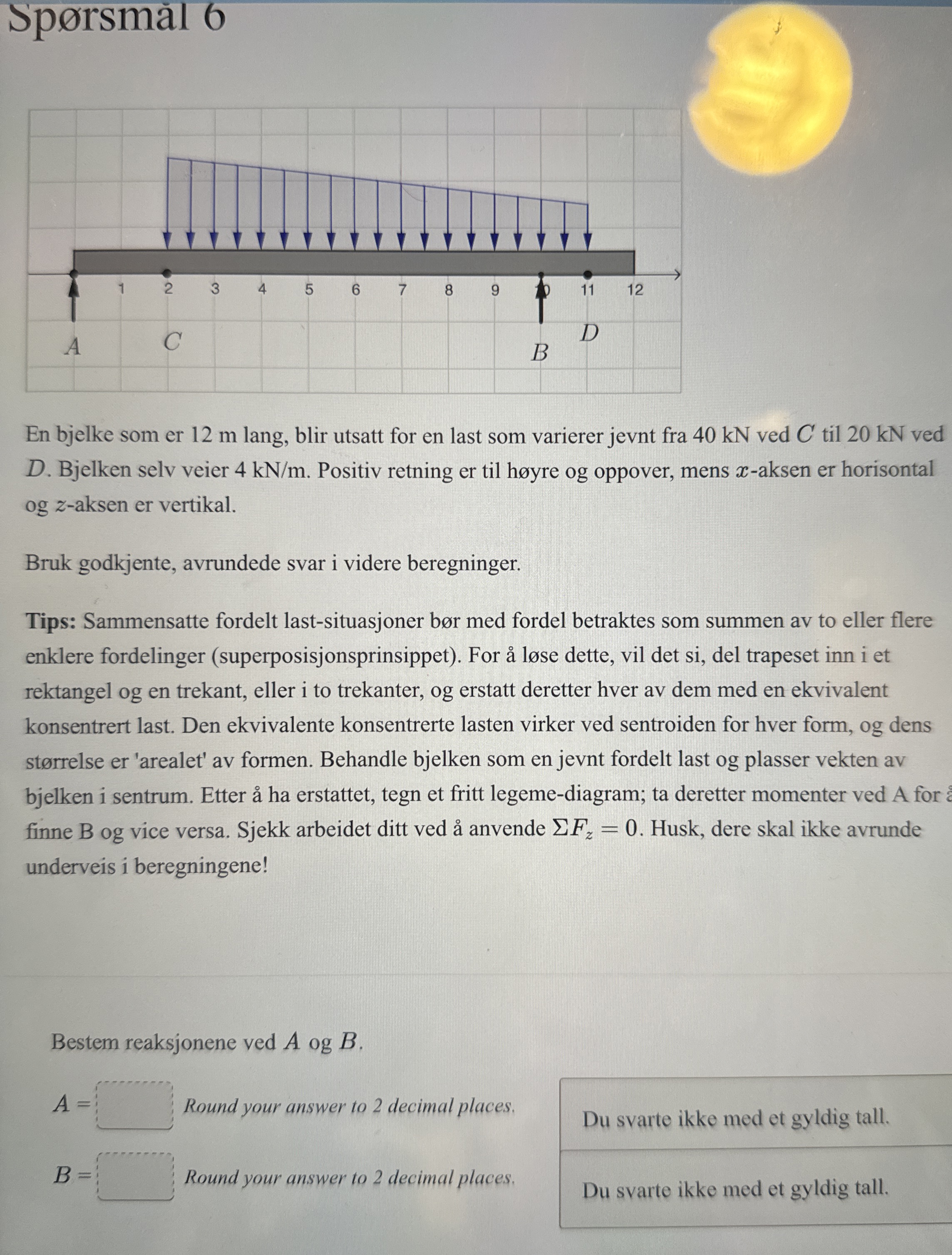 Sp rsm l 6 En bjelke som er 1 2 m lang, blir