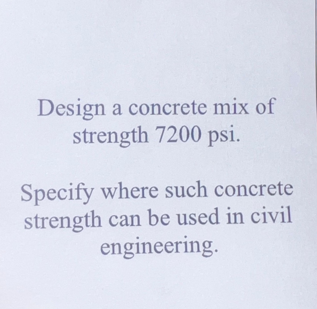 Design a concrete mix of strength 7 2 0 0 psi.