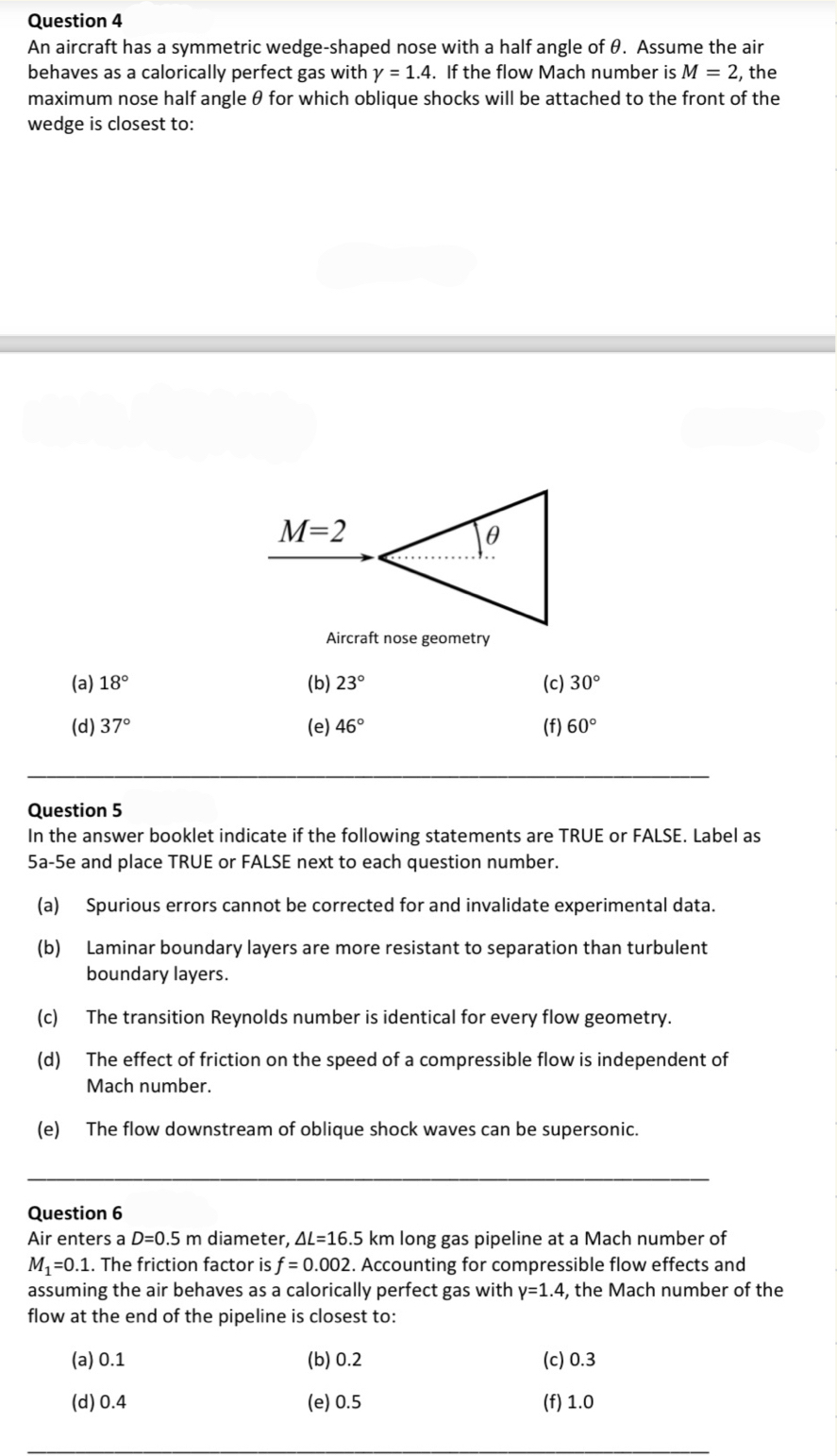 Question 4 An aircraft has a symmetric wedge -