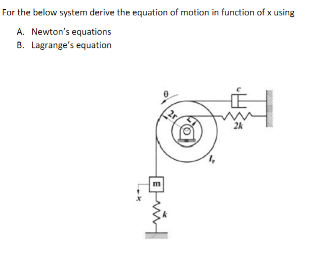 For the below system derive the equation of