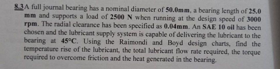 QUESTION EIGHT A full journal bearing has a