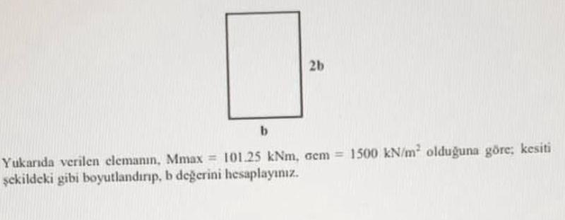 Yukanda verilen elemann, Mmax = 1 0 1 . 2 5 k N m