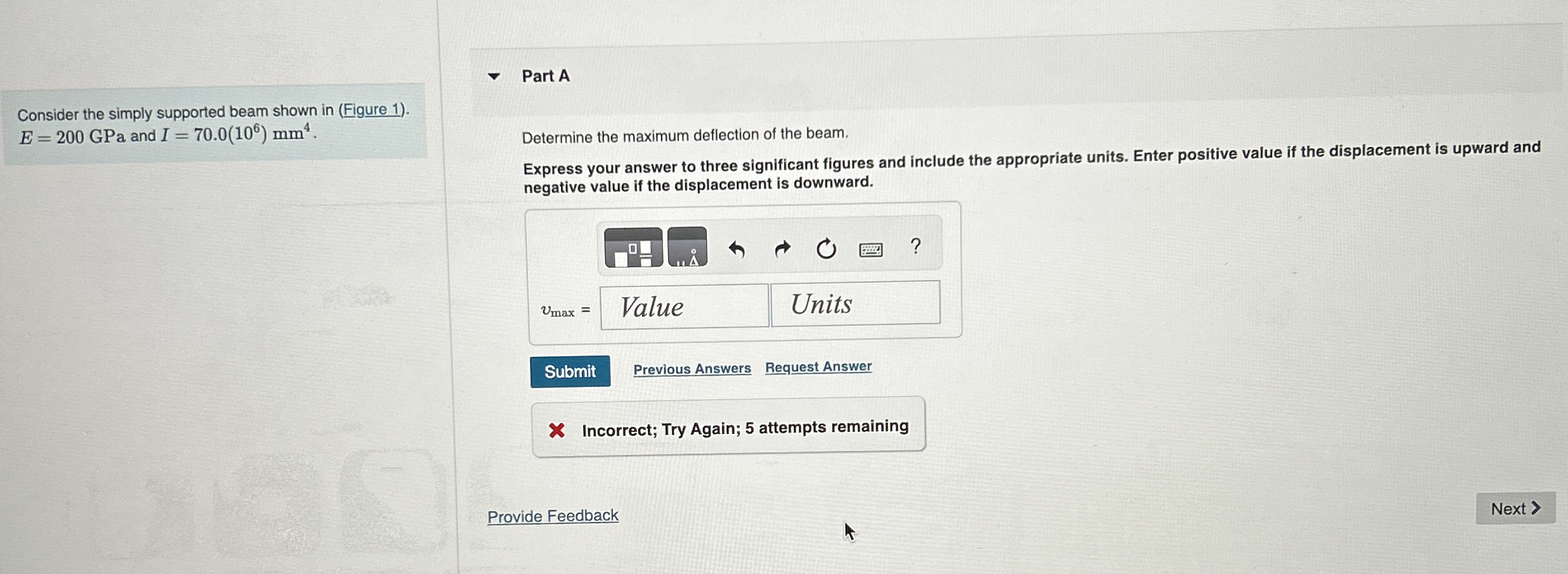 Consider the simply supported beam shown in (