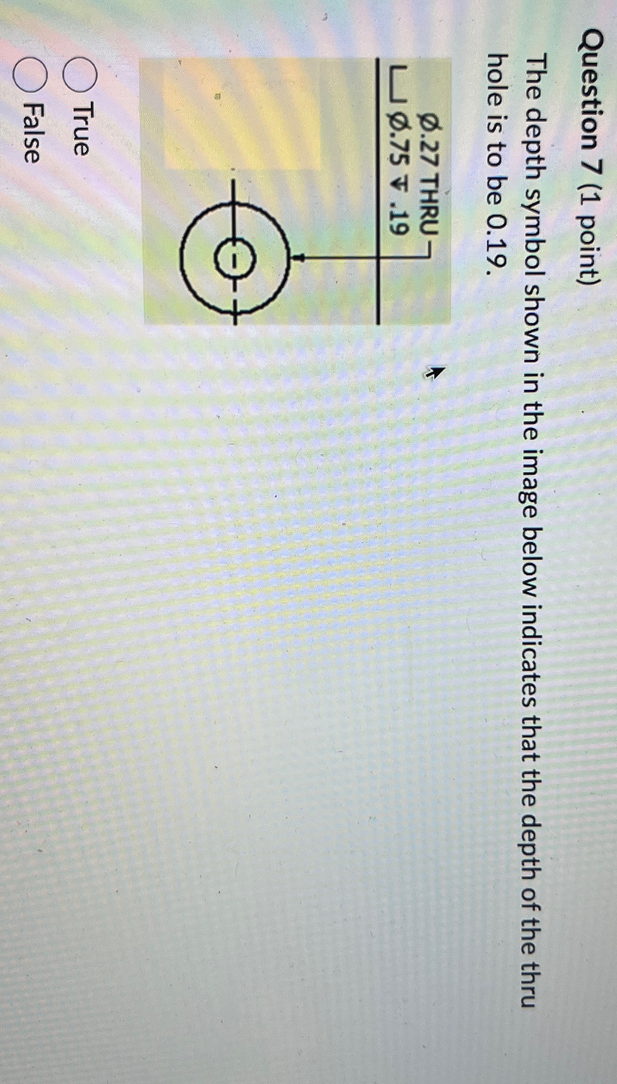 Question 7 ( 1 point ) The depth symbol shown in