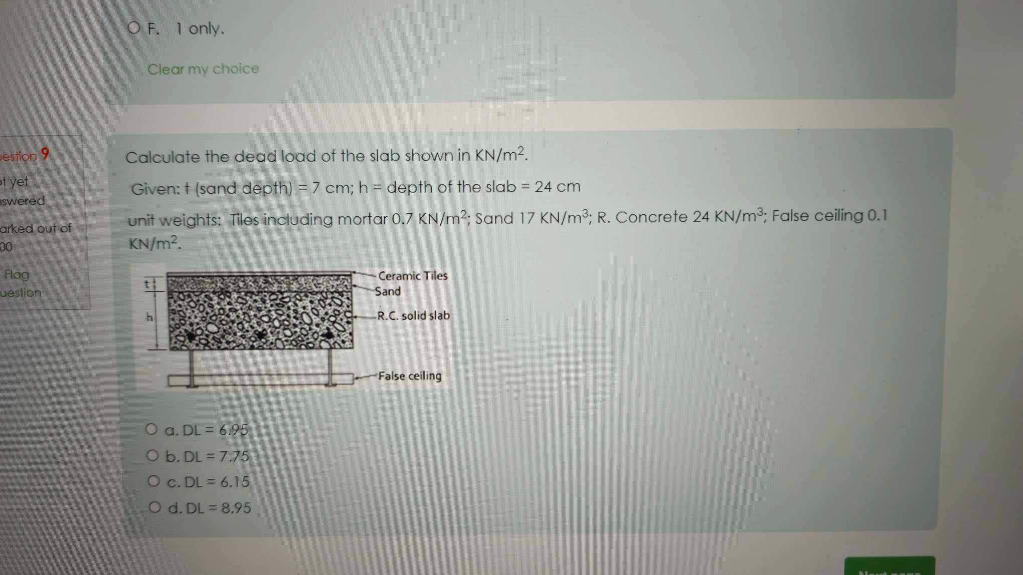Calculate the dead load of the slab shown in K N
