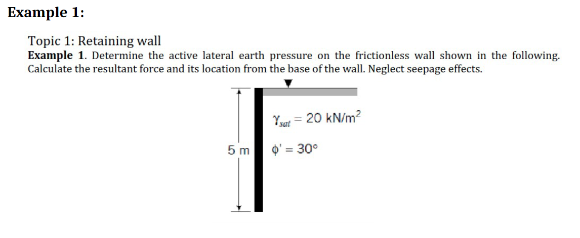Example 1 : Topic 1 : Retaining wall Example 1 .