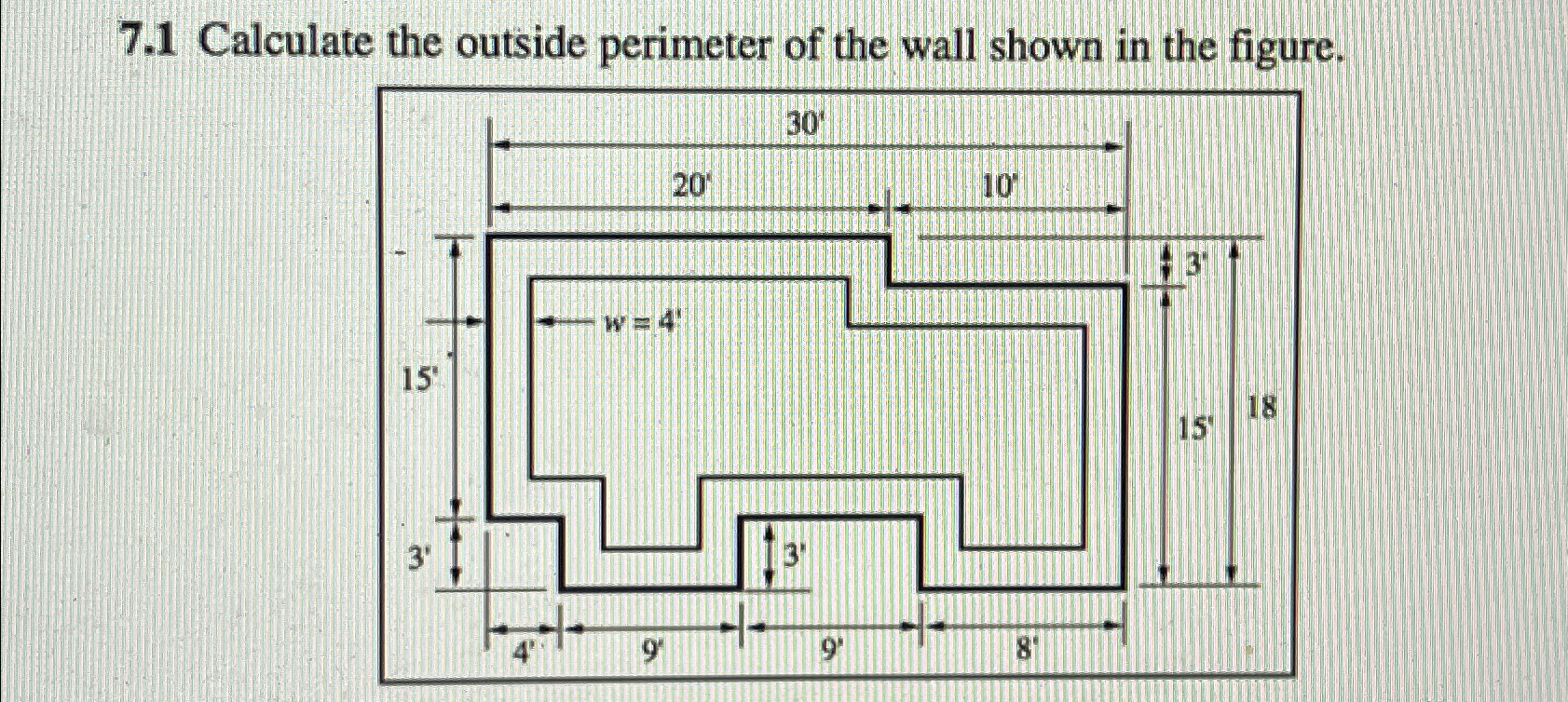 7 . 1 Calculate the outside perimeter of the wall