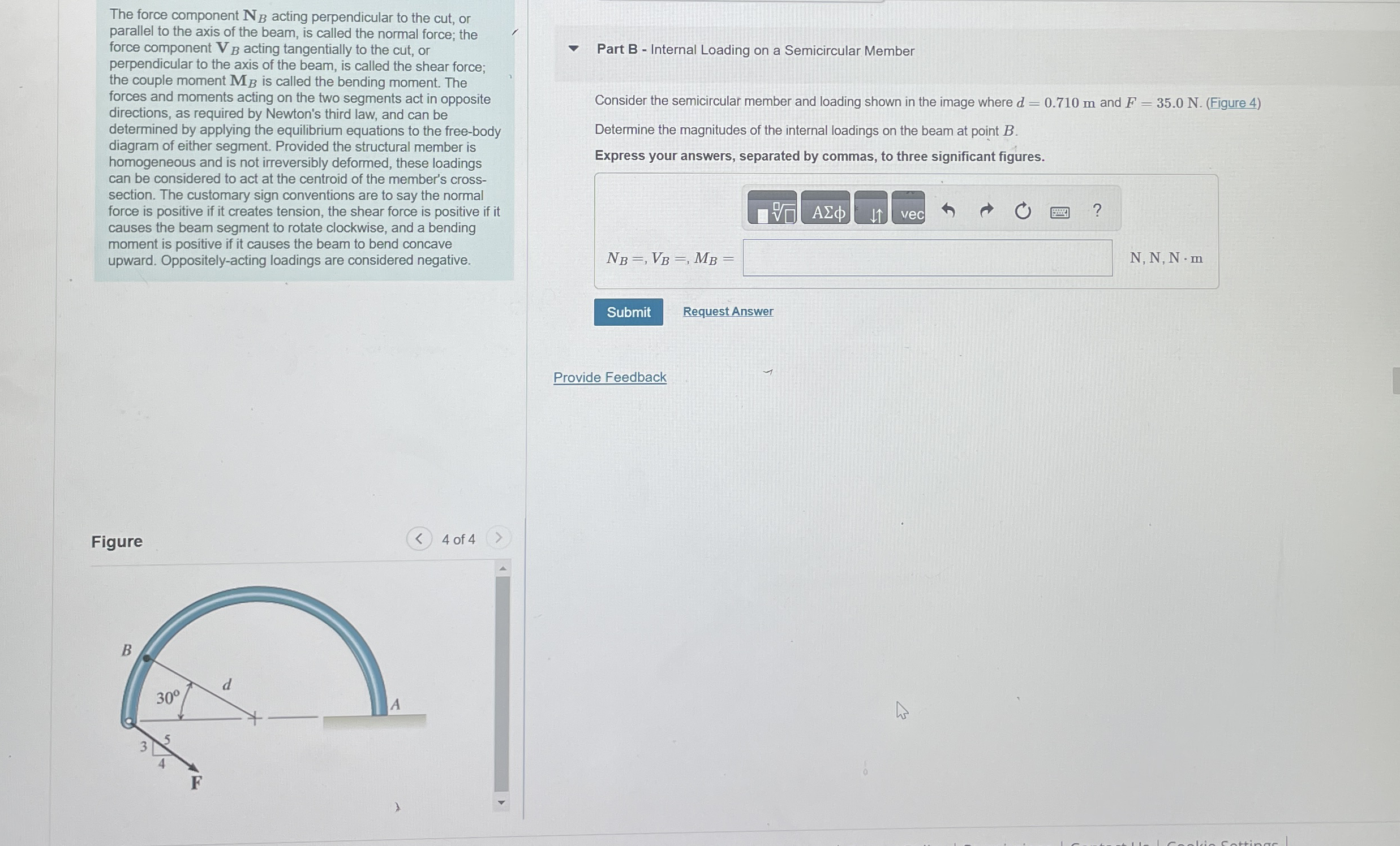 The force component N B acting perpendicular to