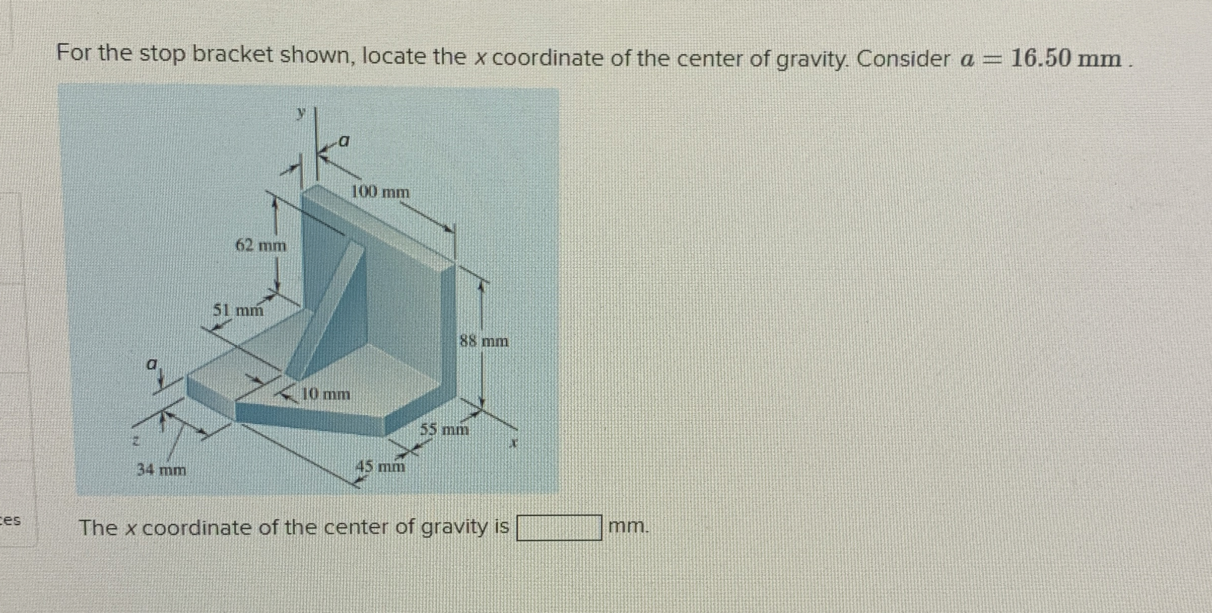For the stop bracket shown, locate the x