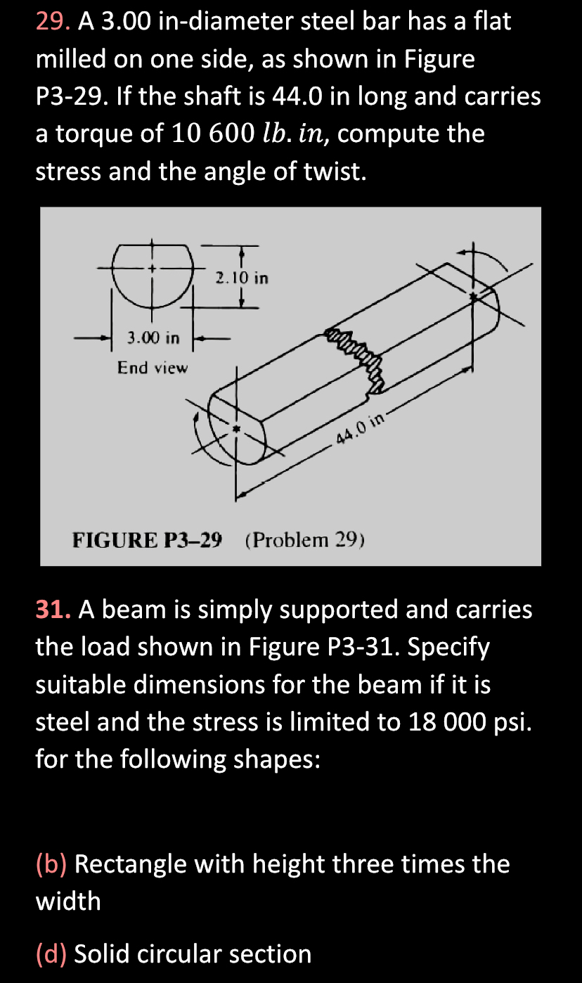 A 3 . 0 0 in - diameter steel bar has a flat