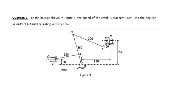 Question 3 : For the linkage shown in Figure 3 ,
