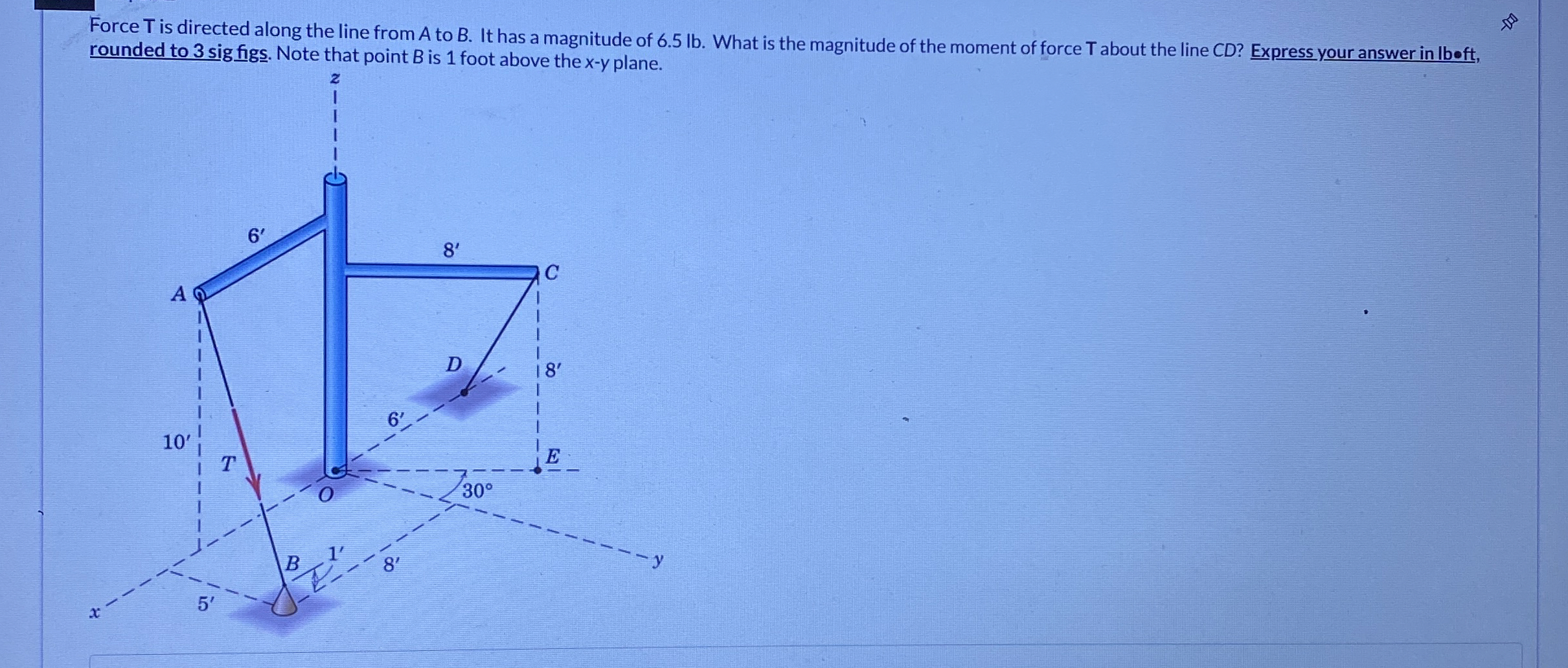Force T is directed along the line from A to B .