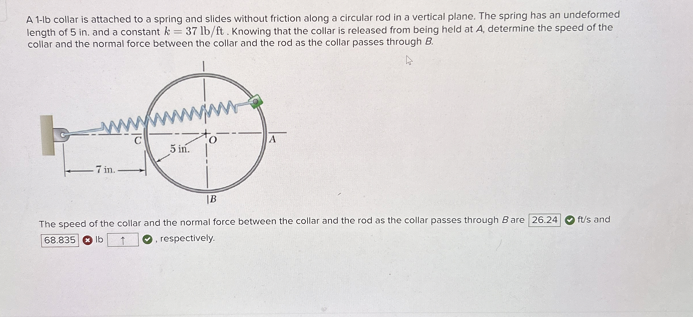 A 1 - lb collar is attached to a spring and