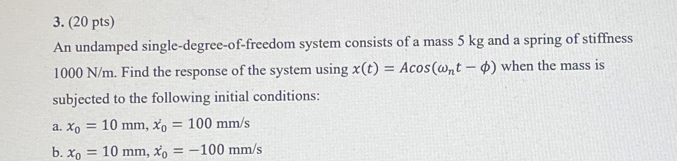 ( 2 0 p t s ) An undamped single - degree - of -