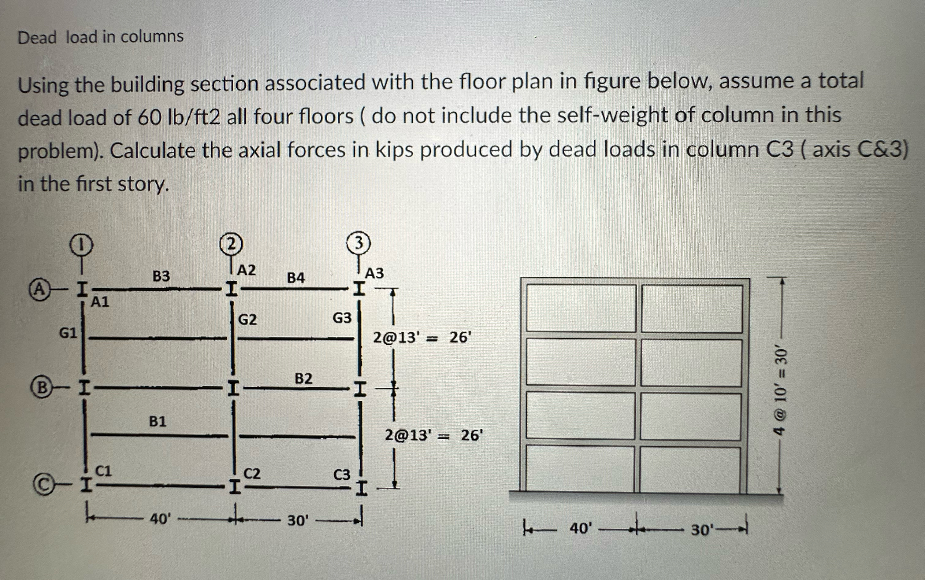Dead load in columns Using the building section