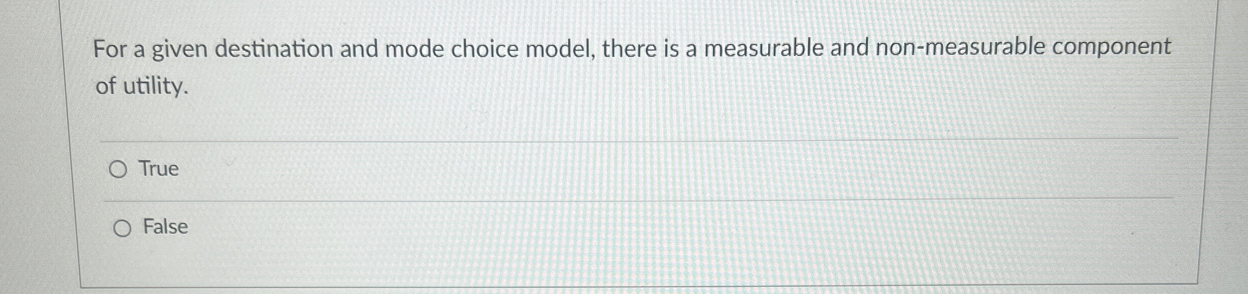 For a given destination and mode choice model,