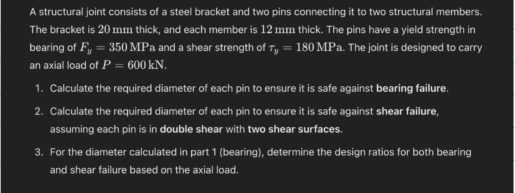 A structural joint consists of a steel bracket