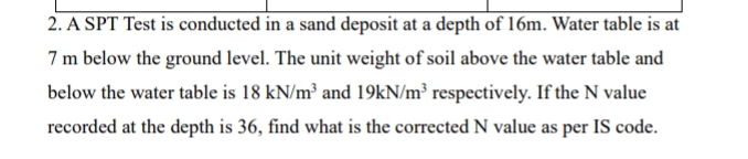 A SPT Test is conducted in a sand deposit at a