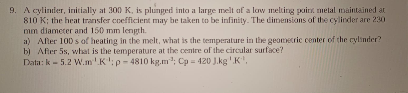 A cylinder, initially at 3 0 0 K , is plunged
