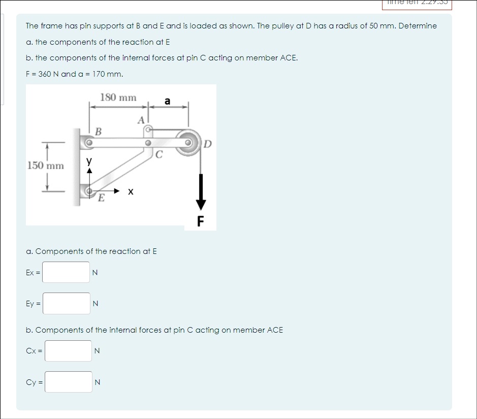 The frame has pin supports at B and E and is