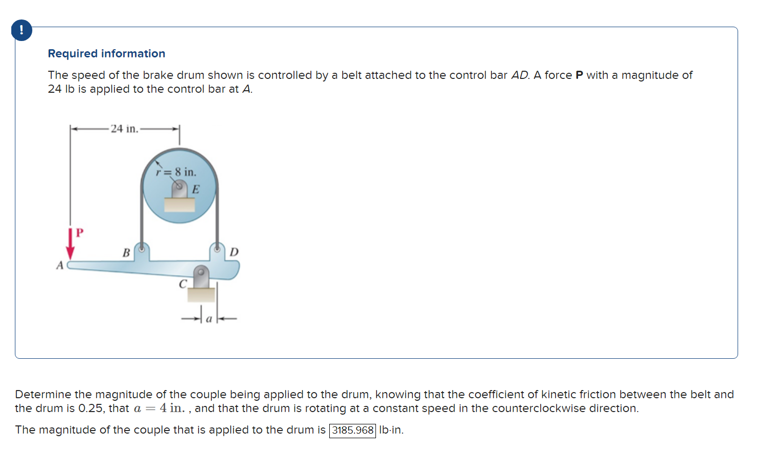 Required information The speed of the brake drum