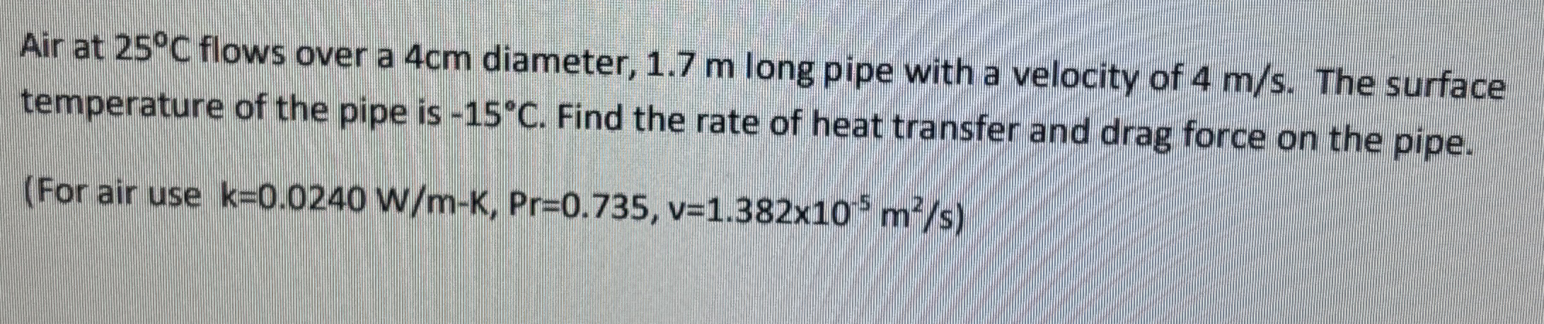 Air at 2 5 C flows over a 4 cm diameter, 1 . 7 m