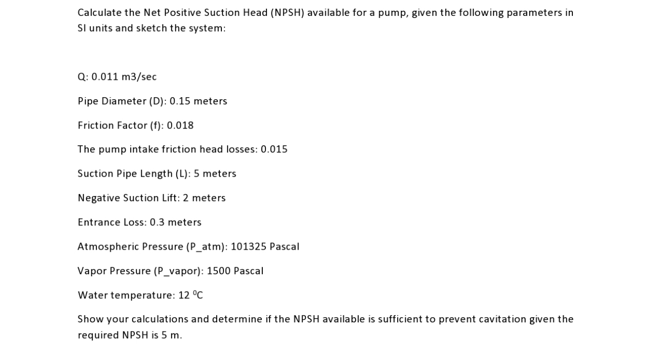 Calculate the Net Positive Suction Head ( NPSH )