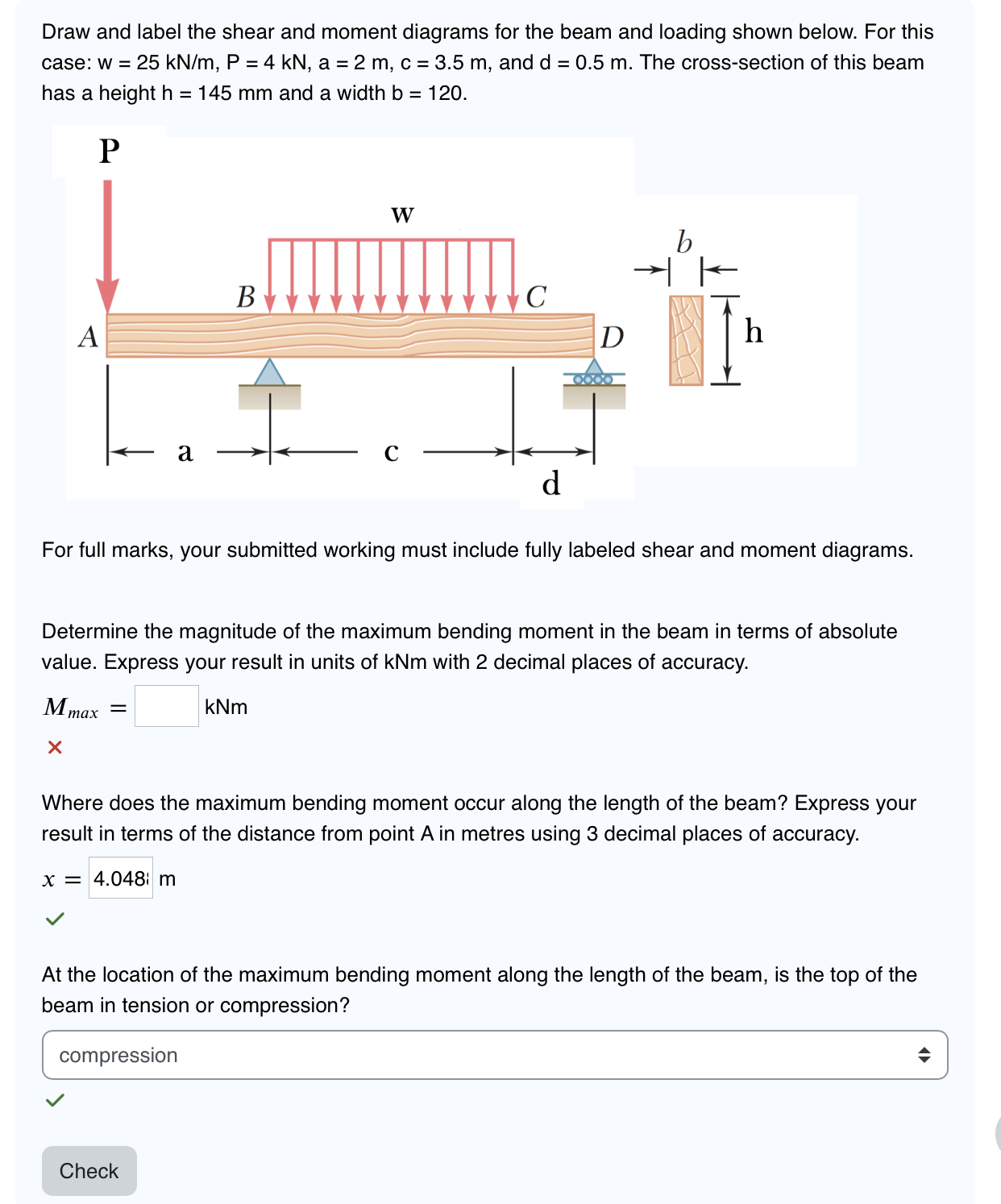 Draw and label the shear and moment diagrams for
