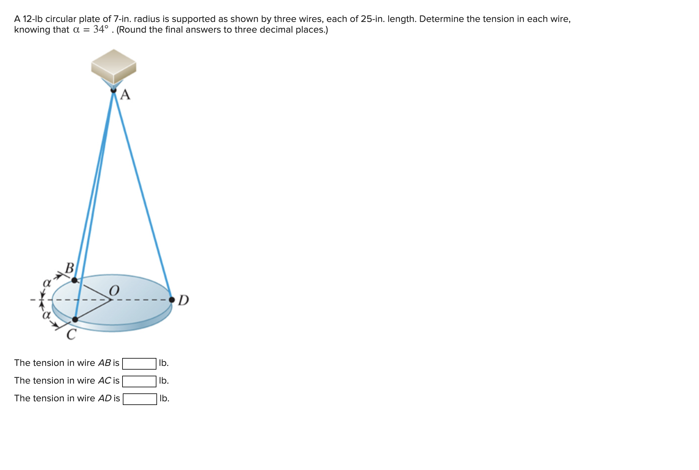 A 1 2 - Ib circular plate of 7 - in . radius is