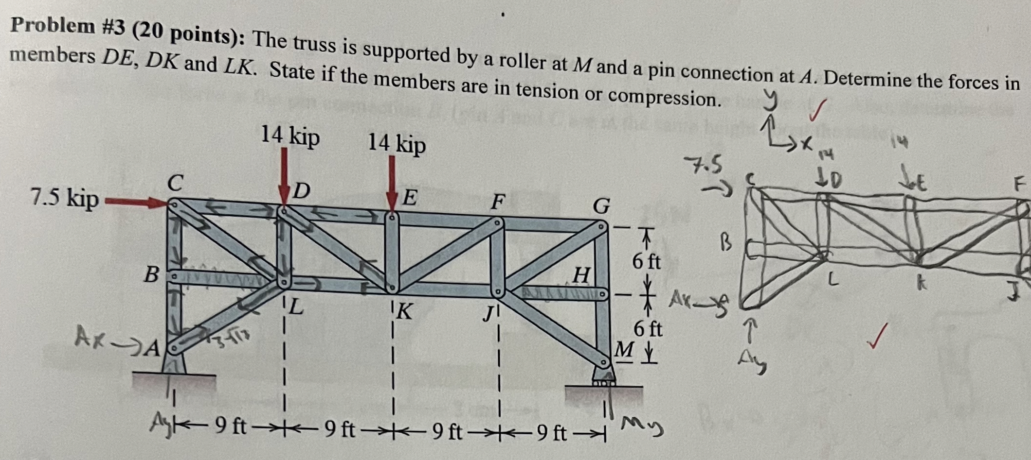 Problem # 3 ( 2 0 points ) : The truss is