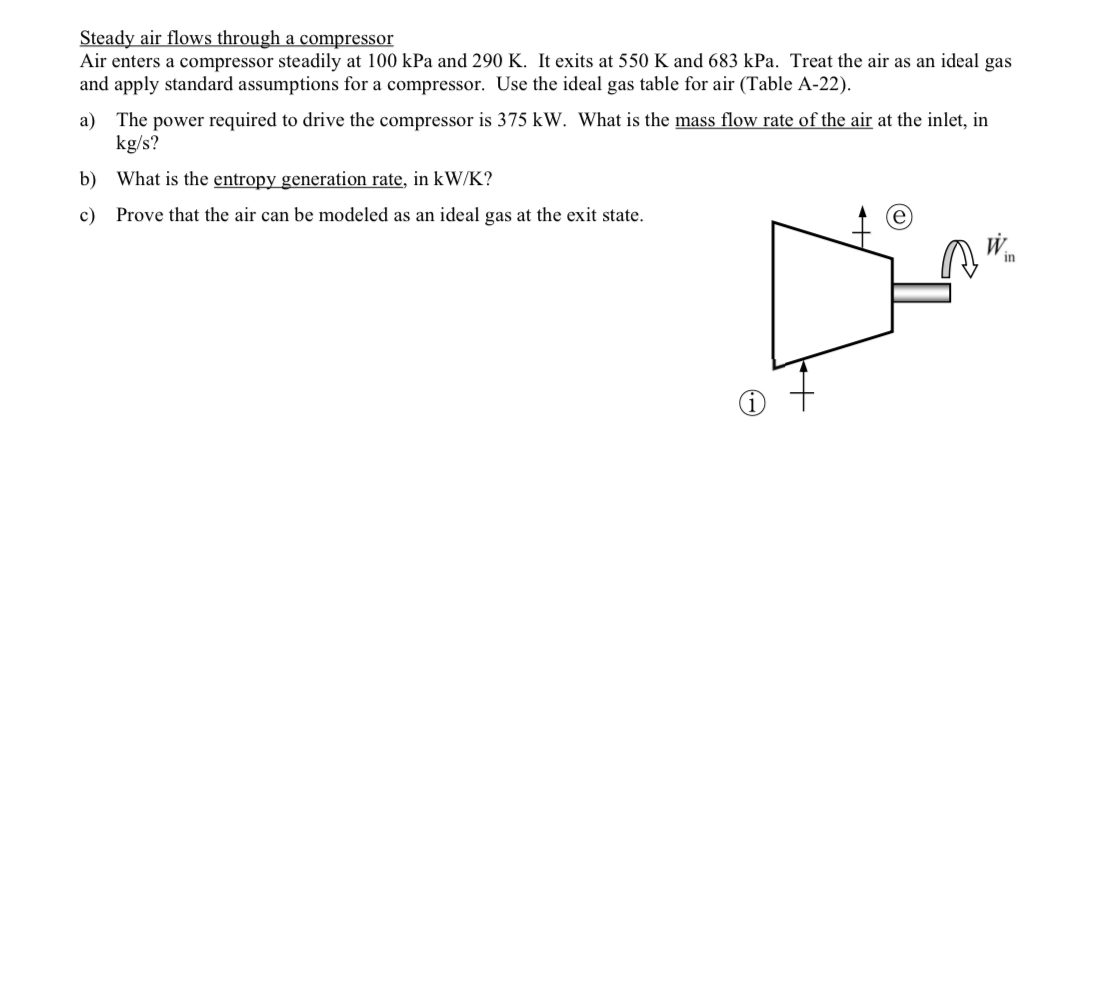 Steady air flows through a compressor Air enters