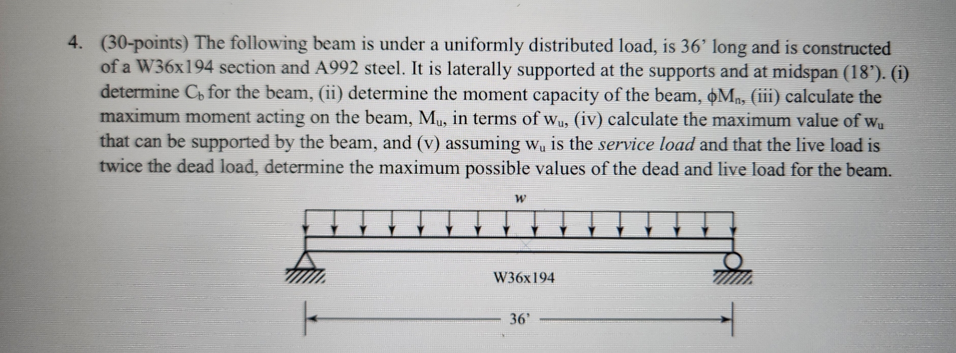 ( 3 0 - points ) The following beam is under a