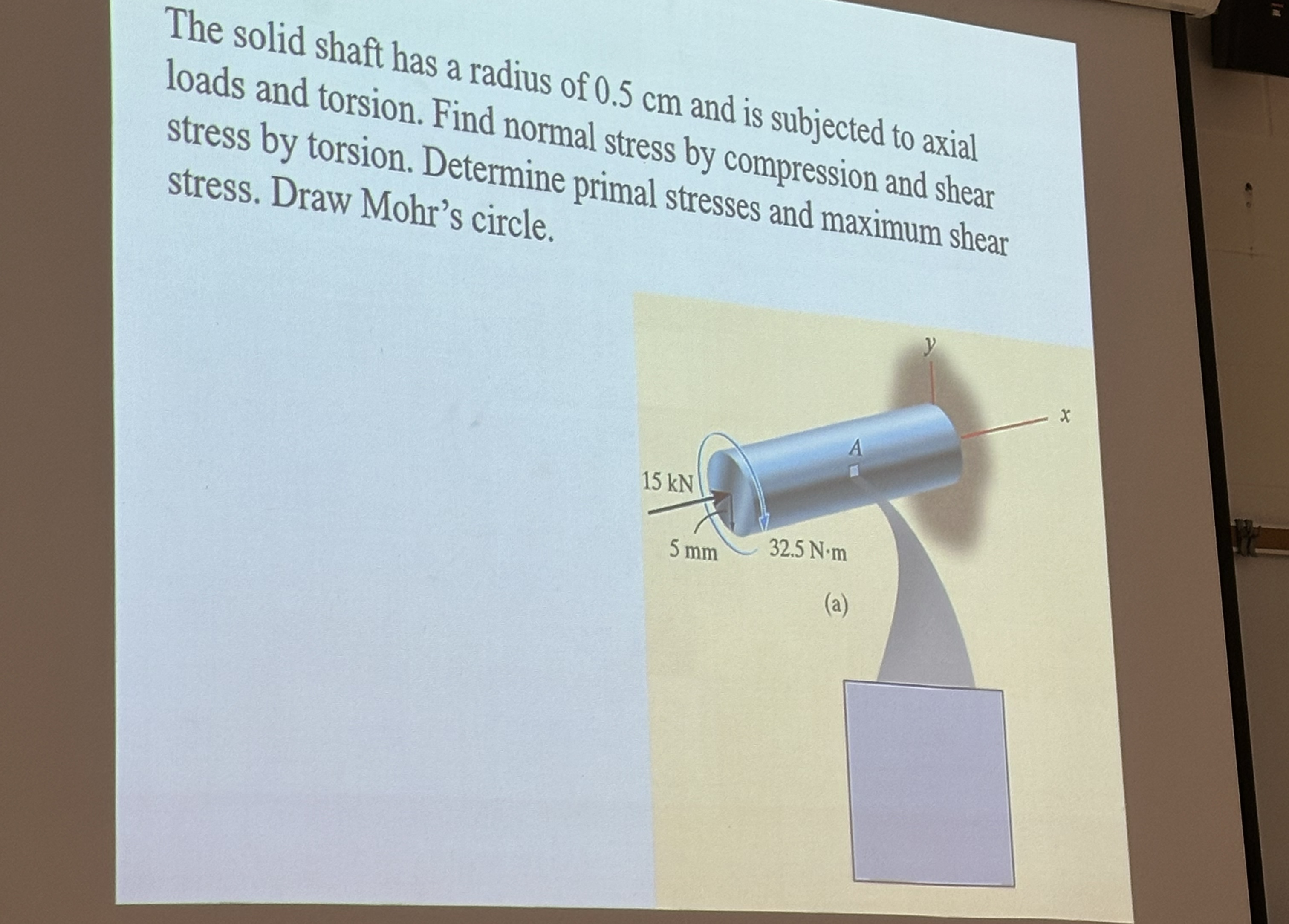 The solid shaft has a radius of 0 . 5 cm and is