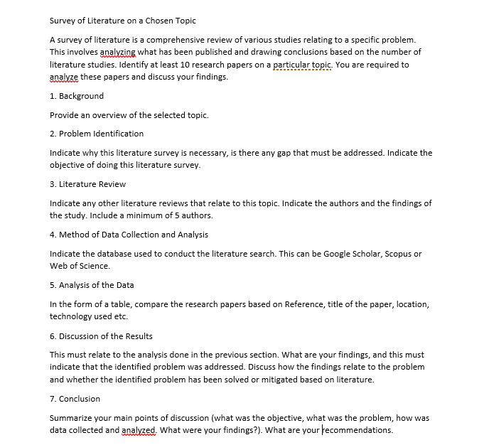 Survey of Literature on a Chosen Topic A survey