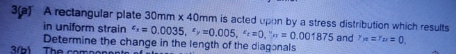 3 ( a ) A rectangular plate 3 0 m m 4 0 m m is