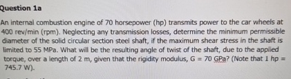 Question 1 a An internal combustion engine of 7 0
