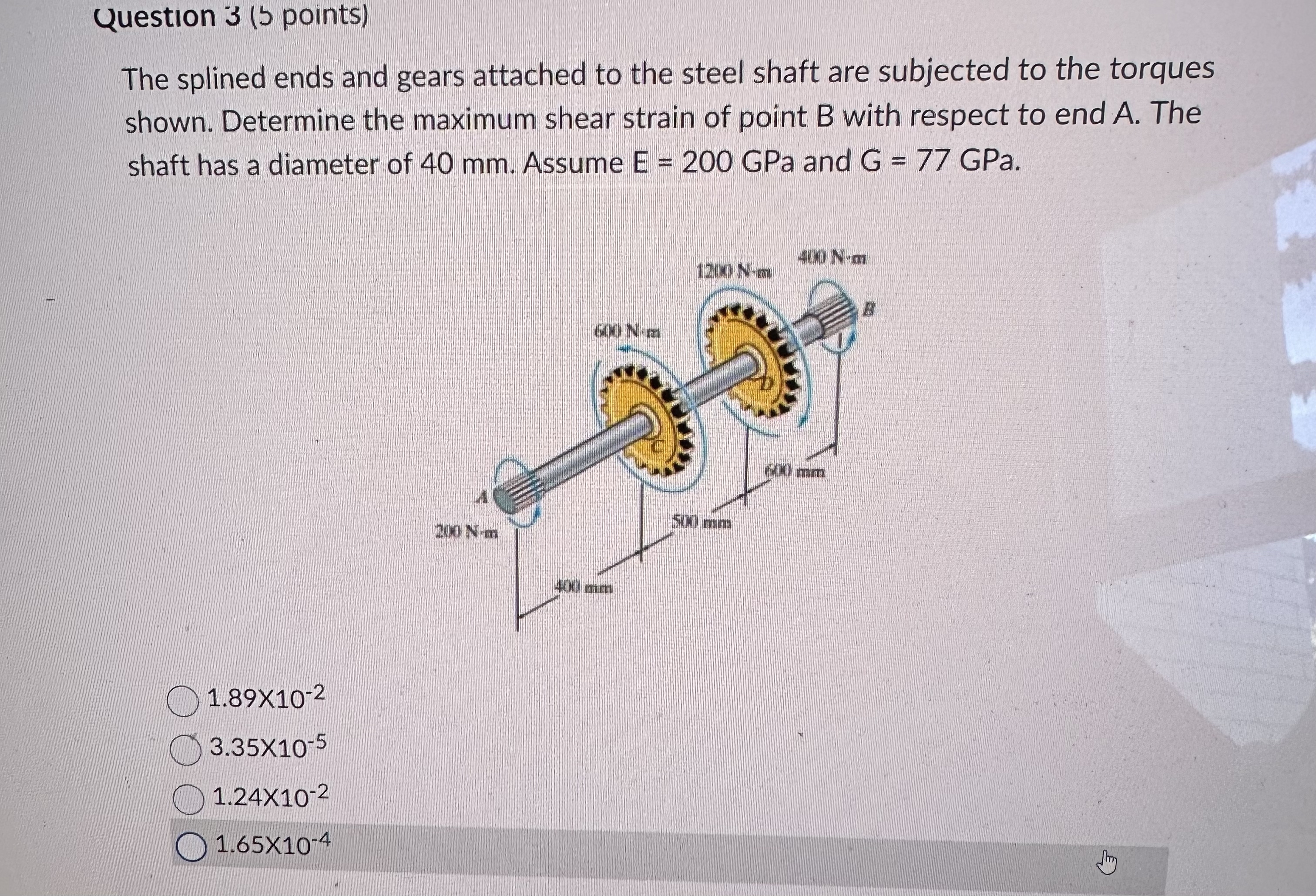Question 3 ( points ) The splined ends and gears