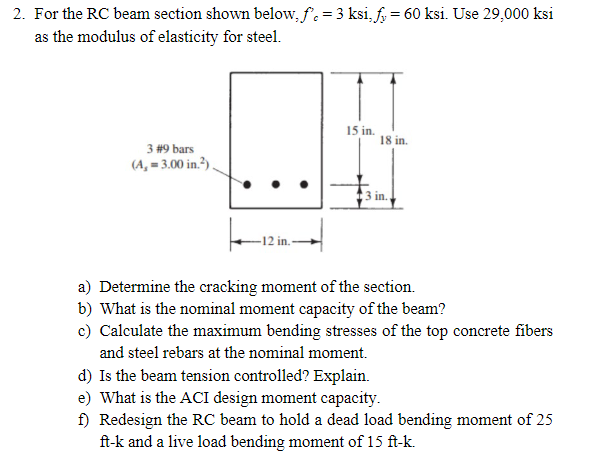 For the RC beam section shown below, f c ' = 3
