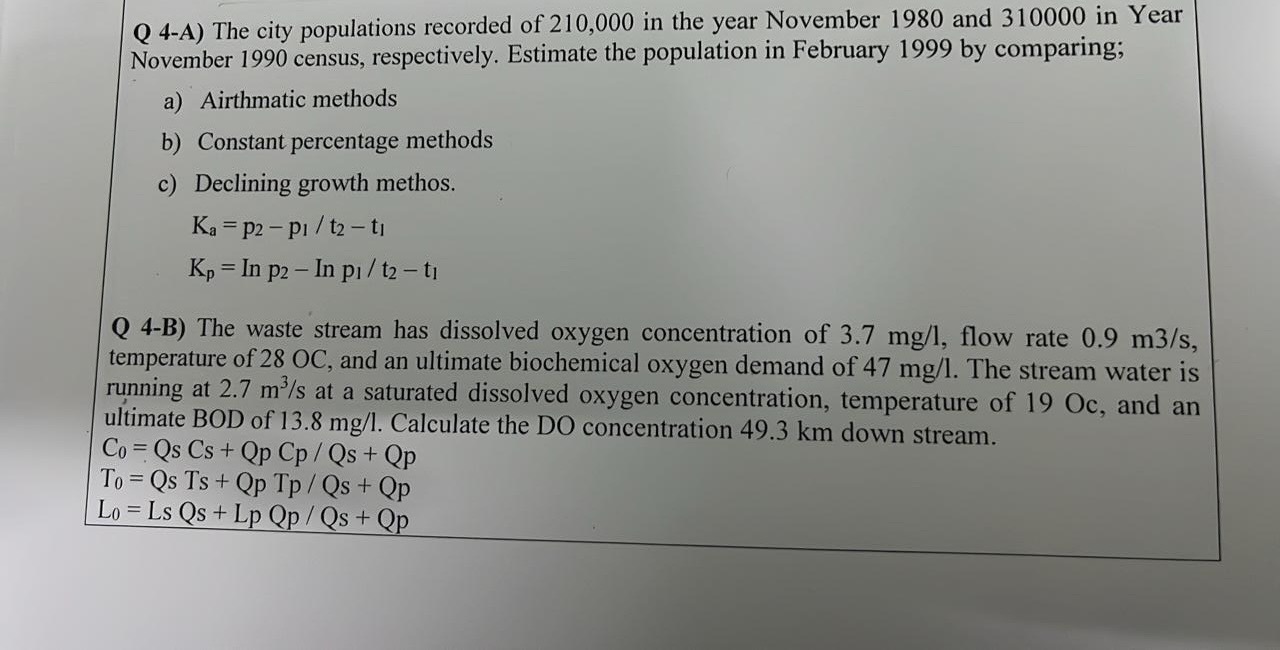 Q 4 - A ) The city populations recorded of 2 1 0