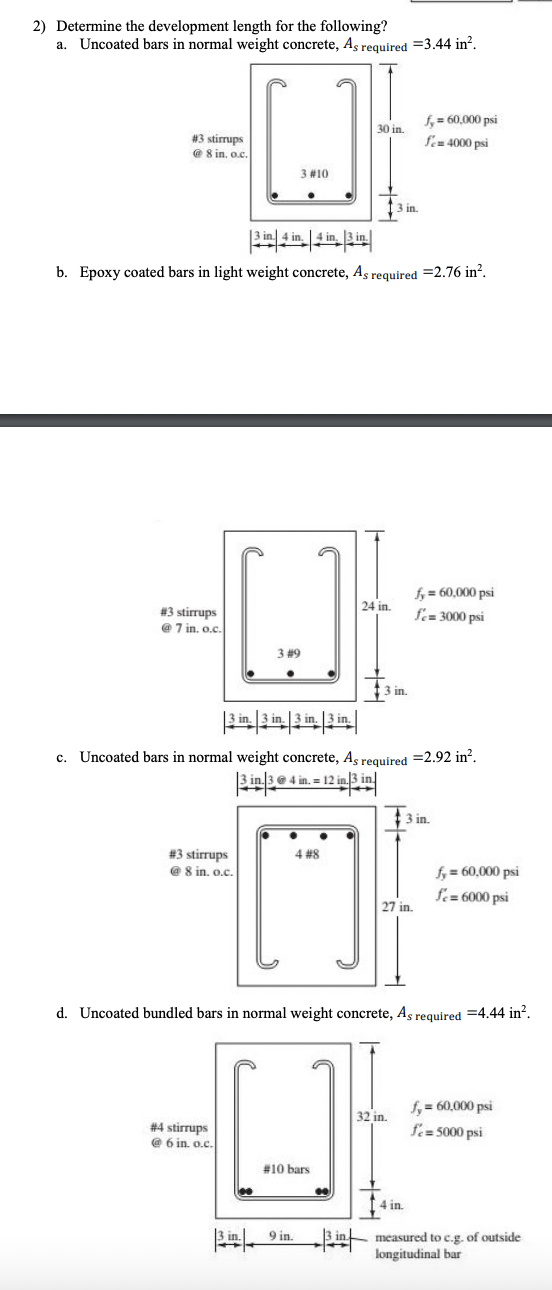 Determine the development length for the