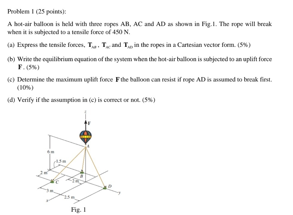 Problem 1 ( 2 5 points ) : A hot - air balloon is