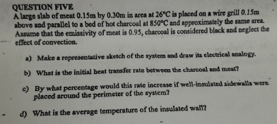 QUESTION FIVE A large slab of meat 0 . 1 5 m by 0