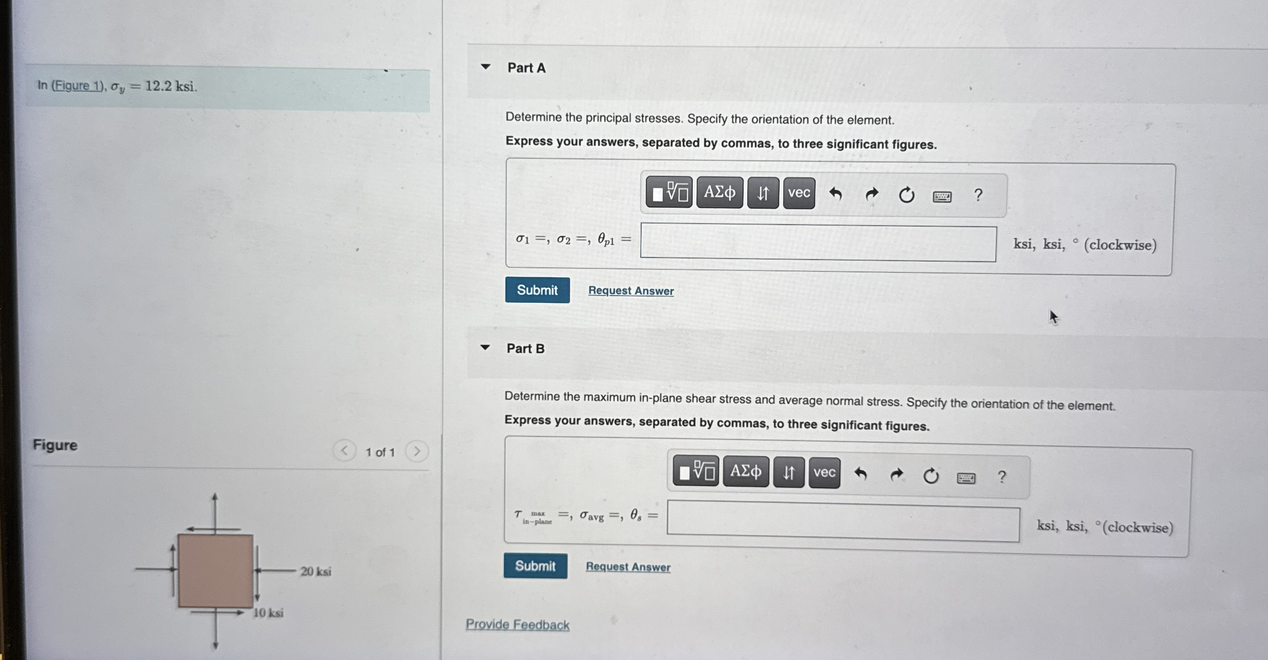 l n ( Figure 1 ) , y = 1 2 . 2 ksi. Figure Part A