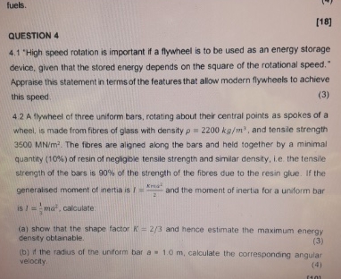 fuels. QUESTION 4 4 . 1 'High speed rotation is