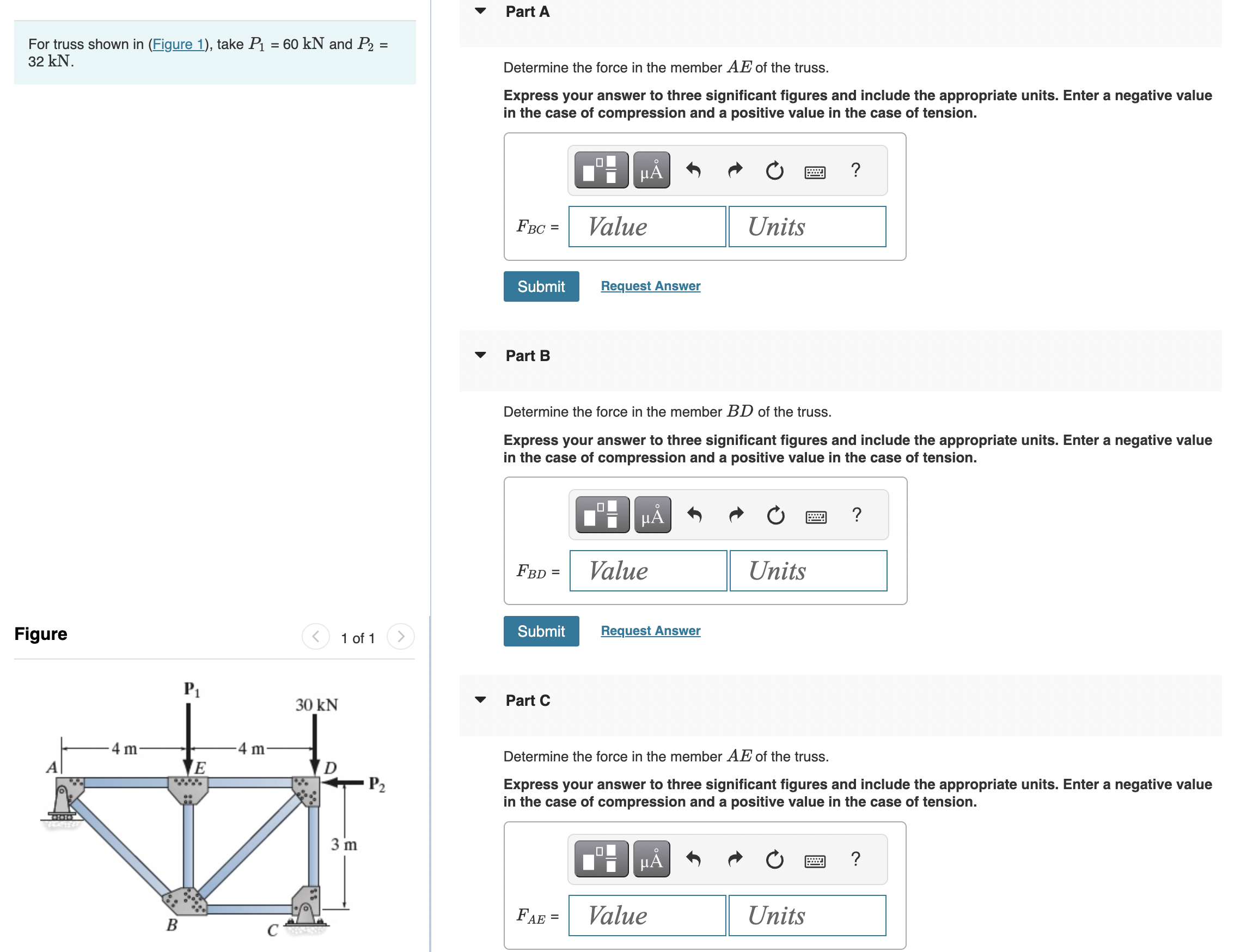 Part A For truss shown in ( Figure 1 ) , take P 1