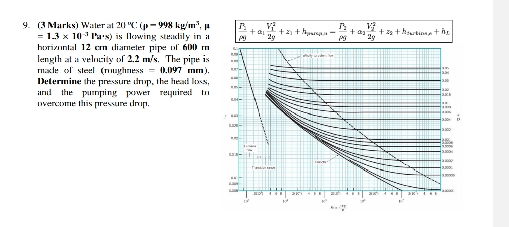 ( 3 Marks ) Water at 2 0 C ( p = 9 9 8 kg / m ^ 3
